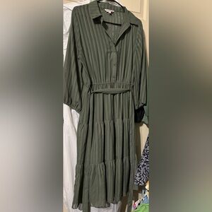 Nanette Lepore Green Pleated Tie Front Dress